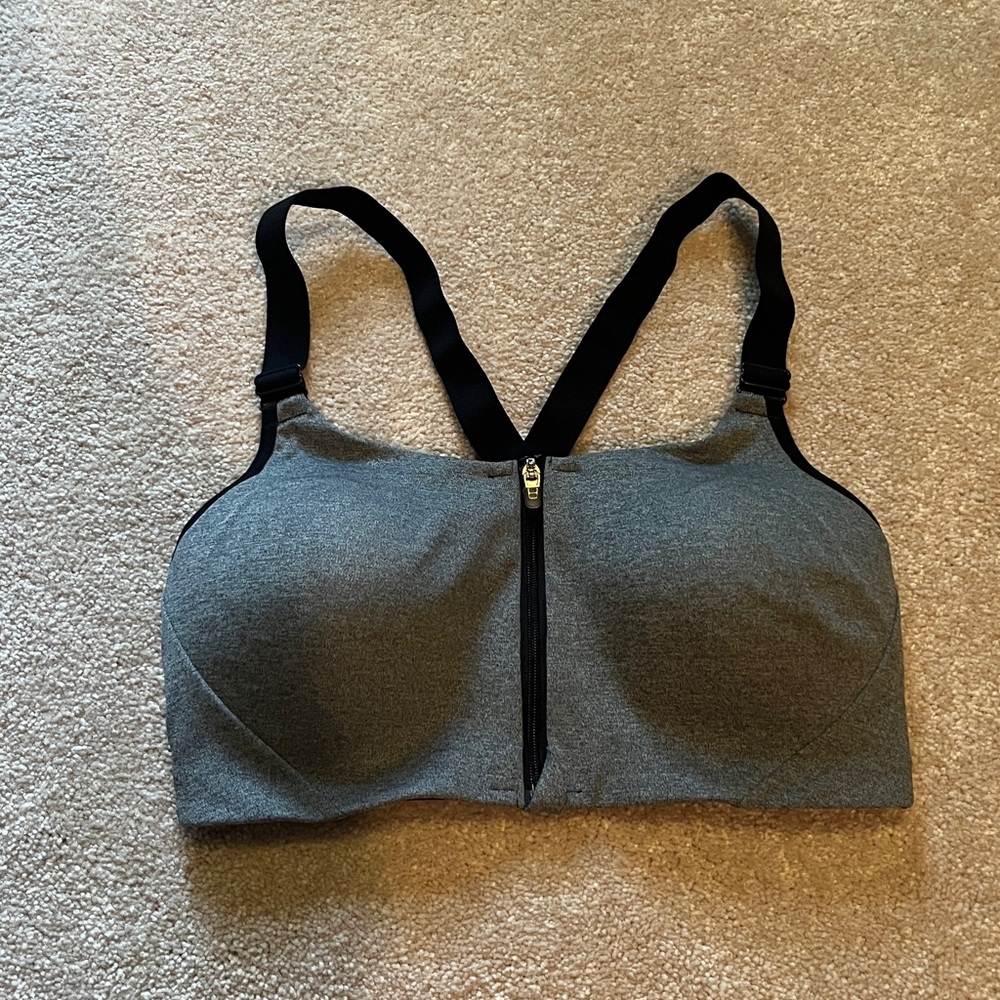 Target All in Motion Gray and Black Sports Bra With Zip Detail.